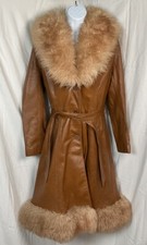 Vintage 1970s Women  s Landry Leather Russian Princess Coat Fur Shawl Collar