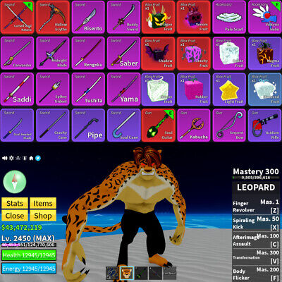 ROBLOX BLOX FRUIT Account Human V3 LEOPARD Max Level 2450 43M Beli