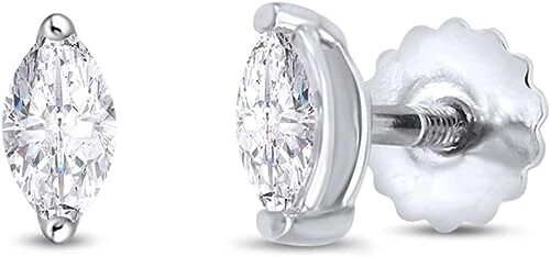 Natural Marquise Diamond Screw Back Solitaire Stud Earrings 14k Solid Gold - Image 3 of 4