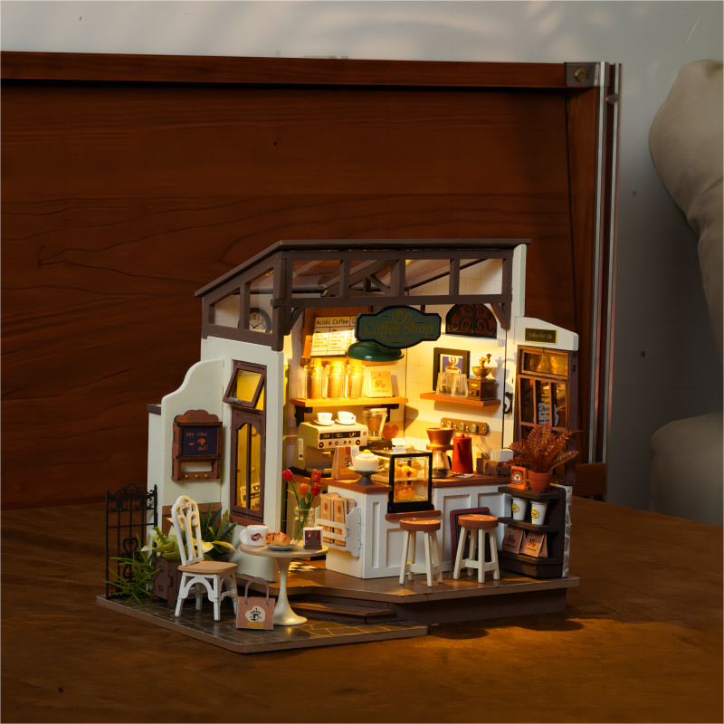 Rolife No.17 Café Miniatur Haus LED 3D Holz Puppenhaus Dekor Kind DIY Geschenk