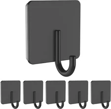 Docrok 6 Pack Stainless Steel Heavy Duty Adhesive Towel Hooks, Black