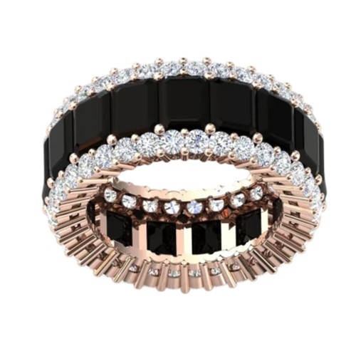 Black Onyx Eternity Engagement Wedding Band For Women 13.00Ct Emerald Cut 6x4MM - Picture 2 of 6