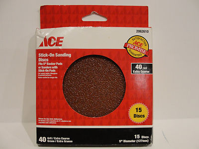 ACE Stick-On Sanding Discs 40 Grit Extra Coarse, 15 Discs, # 2062610 *New* 