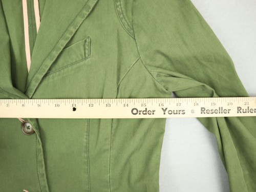 Elevenses Jacket Women 2 Green Solid Button Up Anthro Blazer Pockets Collar - Picture 4 of 8