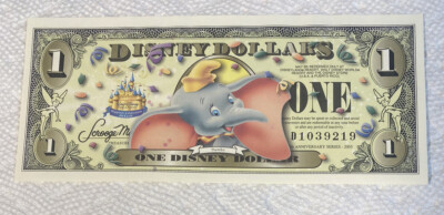 2005-D Block. $1 Disney Dollar. Disney World. Dumbo B/C. CU. From Original Pack