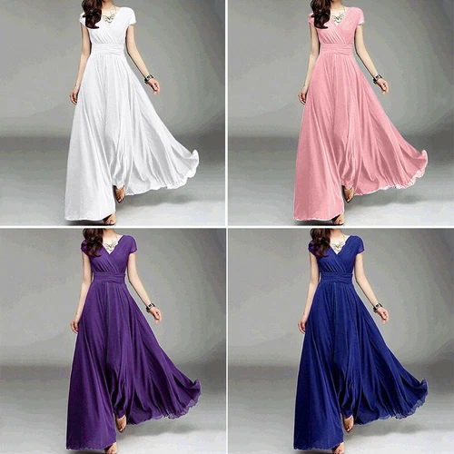 Schickes Damen Spitze Maxi Chiffon Brautjungfer formell Abschlussball Abend Hochzeit Party Kleid - Bild 7 von 34