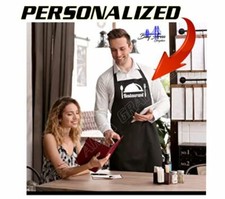 CUSTOM TEXT LOGO APRON PERSONALIZED COLOR BLACK HOME / COMMERCIAL WHITE DESIGN