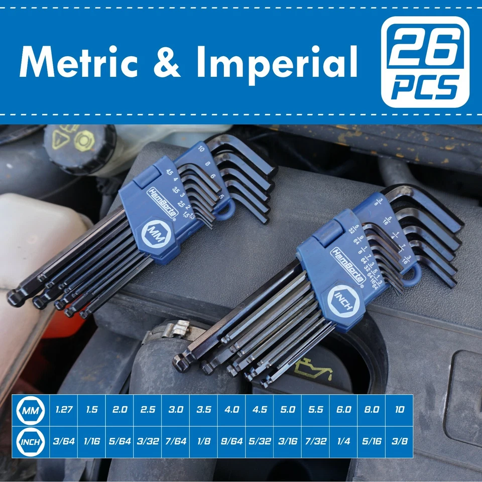 Allen Key Set HemBorta 26pc Hex Key Set Metric & Imperial Alan Key Set Wrenches - Image 2 of 4