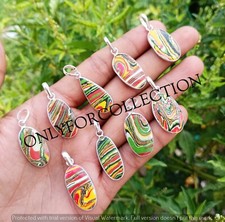 Rainbow Calsilica Gemstone 925 Sterling Silver Plated Bezel Handmade Pendants