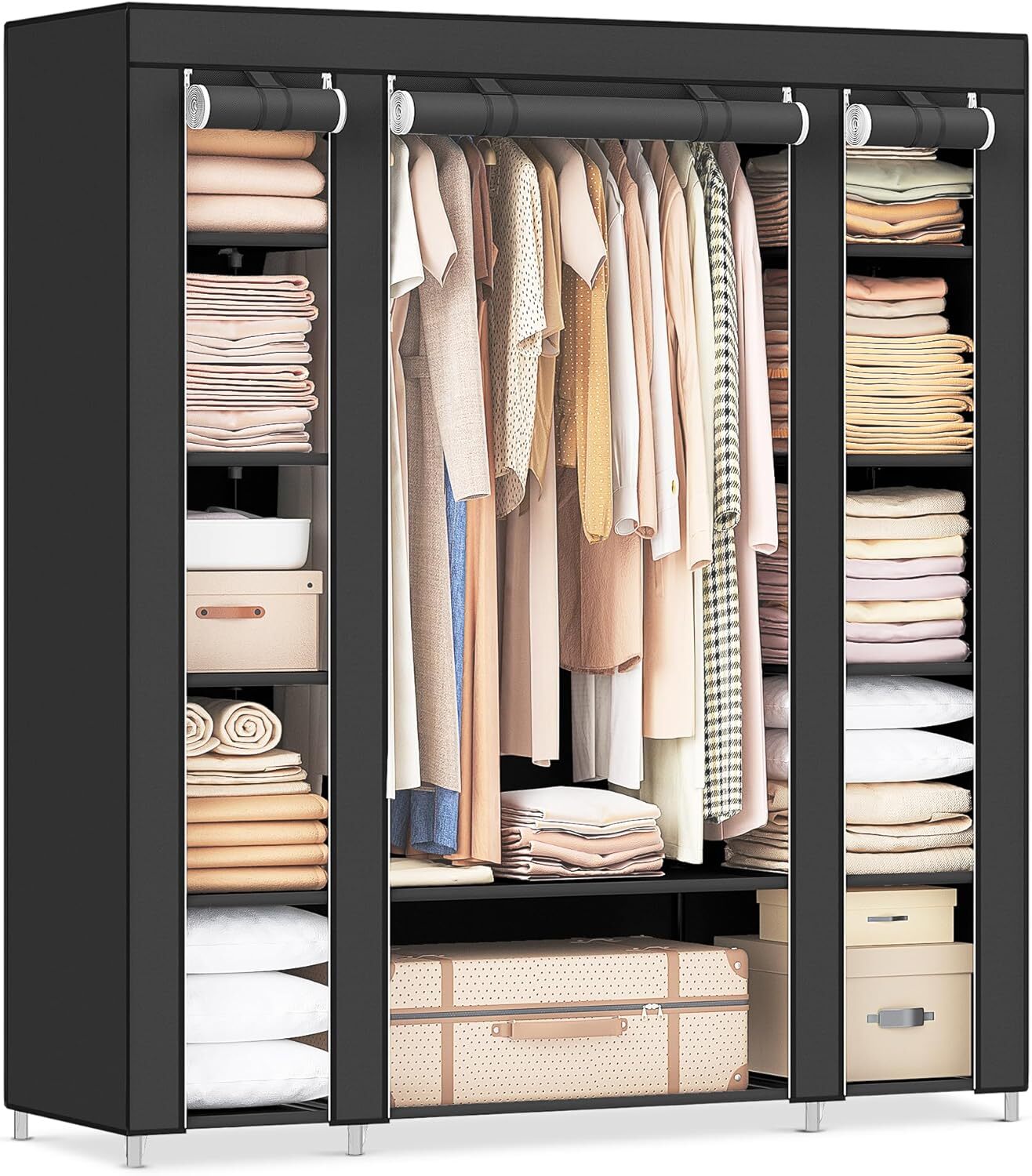 Portable Closet Wardrobe with Clothes Rail for Bedroom Storage-image