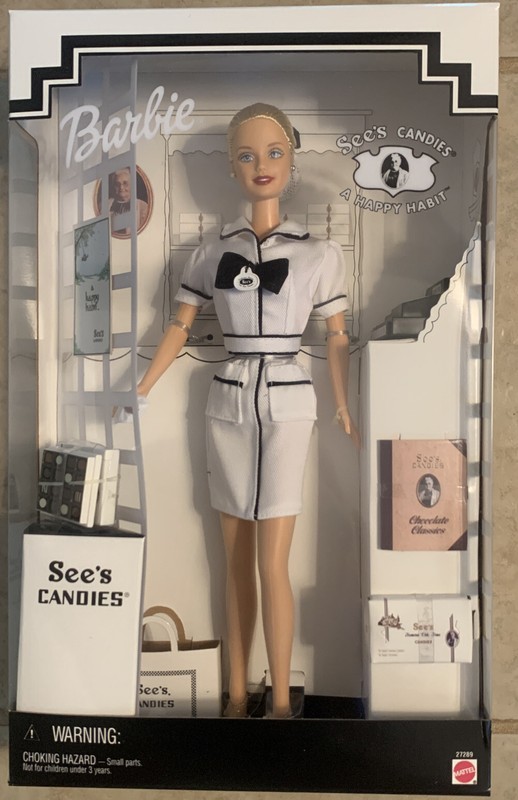 Barbie Doll See's Candies Shop 1999 Mattel 27289 NIB And Pink See’s Bag Vintage