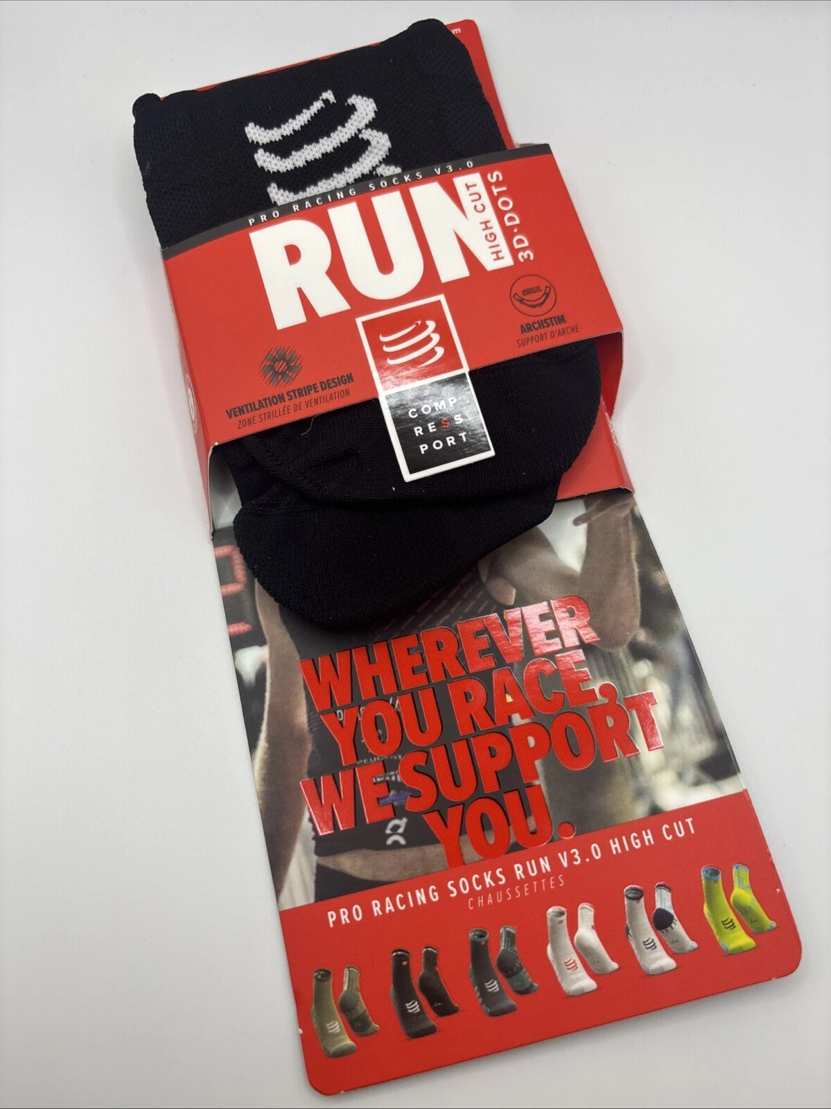 Compress Sport Pro Racing Socks V3.0 Run High Cut 3d Dots 2.5-5 Black Breathable