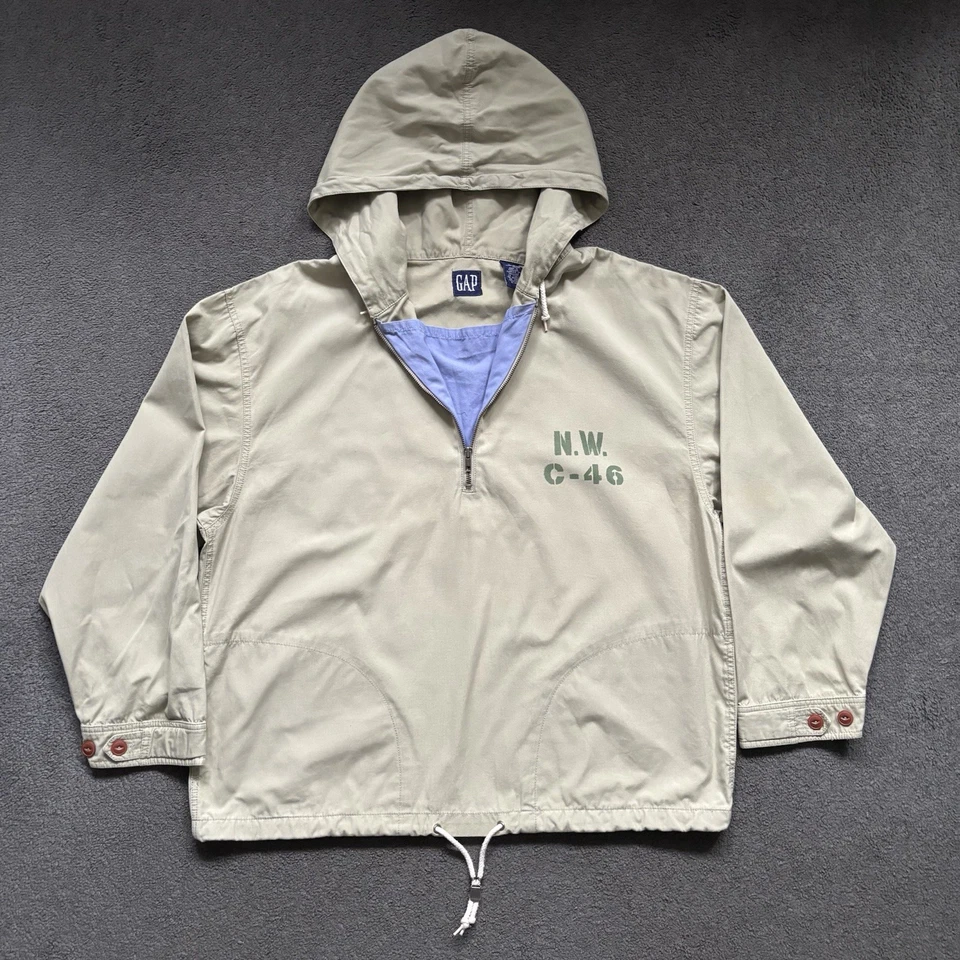 Vintage 90s GAP N.W. C-46 Military Smock Gunner Pullover Jacket (L) Beige - Image 2 of 4