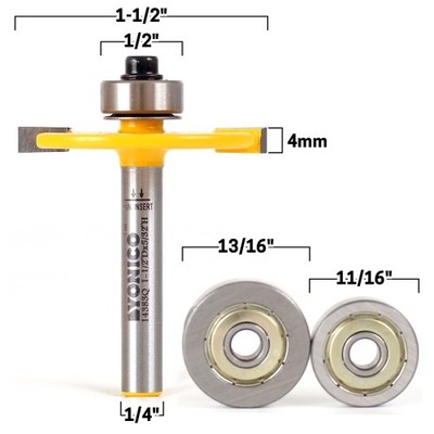 Biscuit Joint Slot Cutter Router Bit & Bearing Set - 1/4'' Shank - Yonico 14383q