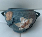 Roseville Magnolia Art Pottery Blue Ceramic Double Handled Jardinier 665-3