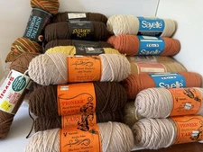 Mixed Lot Of Yarn 34 Skeins Various Brands Fall Colors Sizes Vintage Jumbo Gold