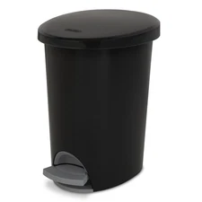 2.6 Gallon Small Trash Can with Foot Pedal Black Plastic Bathroom Wastebasket
