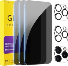 3X Privacy Screen, Camera Lens Protector Tempered Glass for IPhone 16 Pro Max