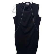 Calvin Klein Sheath Double Zip Mock Neck Black Dress Size  6 ? No Size Tag Chic