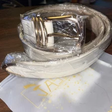 JASGOOD Women's Leather Belt Gold Beige 34"