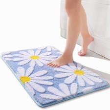 QJHOMO Blue Bathroom Rugs Cute 1'8" x 2'8" Rectangular , and White