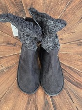 MUK LUKS Women's Cable Knit Faux Fur Lined Bootie Slippers Black - Size 7