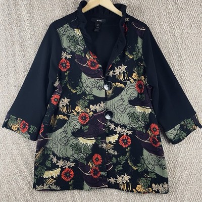 Ali Miles Sweater Jacket Women s 1X Floral Print Button Front Statement RT