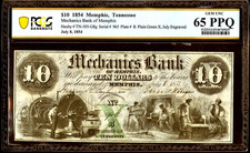 July 8, 1854 Tennessee Mechanics Bank Memphis $10 Obsolete Banknote PMG 65 PPQ July 8, 1854 Tennessee Mechanics Bank Memphis $10 Obsolete Banknote PMG 65 PPQ