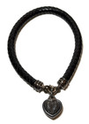 Estate Vintage Barry Kieselstein Sterling Silver Heart Leather Cord Necklace — photo 2