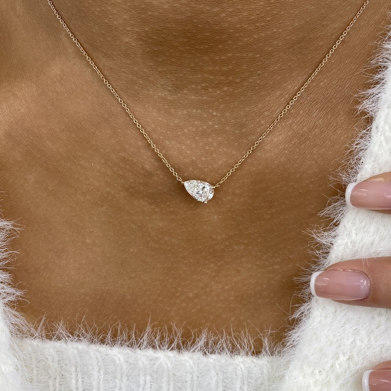 1.5ct Pear Pendant Necklace Rose Gold 14K Labcreated Diamond F/VS