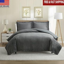 3 Piece Reversible Duvet Cover Set Soft Microfiber Plush Bedding Easy Care New