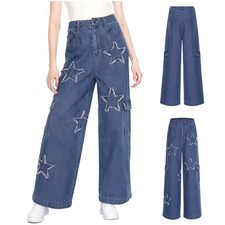 Women Jeans Casual Denim Wide Leg Pants Daily Baggy Party Cargo Outdoor Y2K