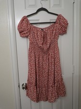 Pink Floral Shein Dress Large Short Milkmaid Puff Sleeve Spring Summer Romantic