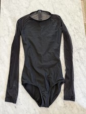 Double Platinum Leotard Adult Petite Black With Mesh Sleeves Pretty Mesh Back
