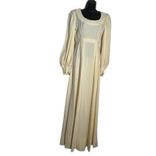 Vintage 60s 70s Prairie Wedding Hippie Dress Boho Cream Puff Sleeve Lace 6 S