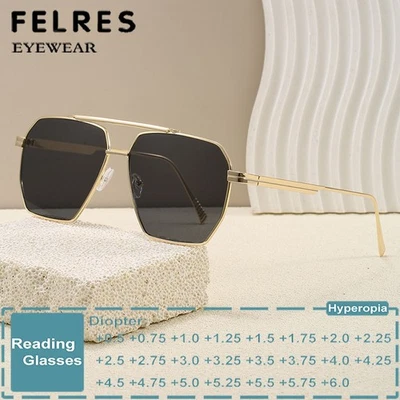 Doppelsteg Metall getönte Lesebrille Herren bunte Gläser Presbyopic Brille - Bild 1 von 4
