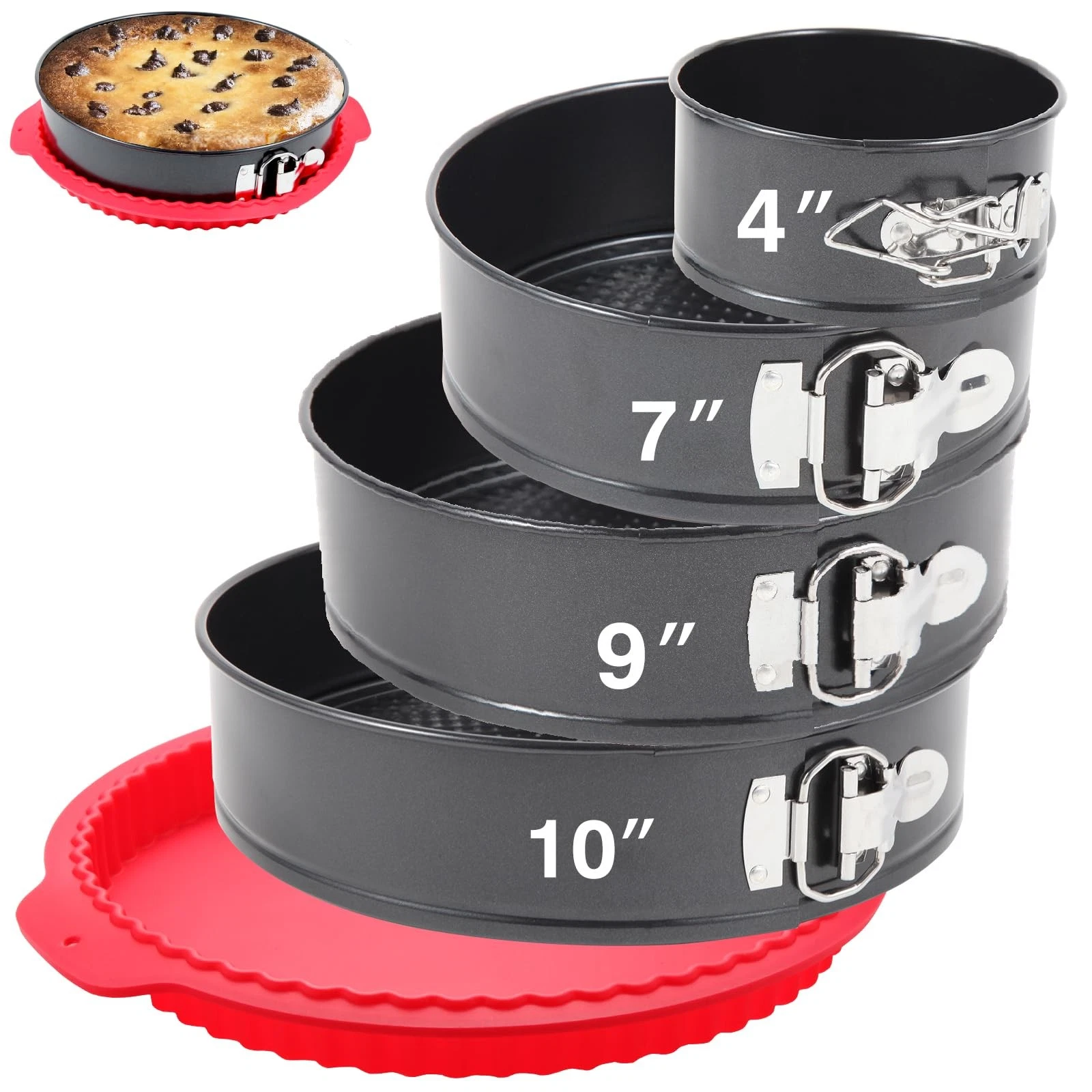 Premium Springform Pan Set 4, 7, 9, 10 Inches Round Cake Pan set with Removable