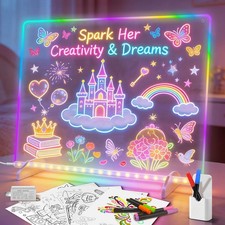 Led Drawing Board with 8 Colors, 13"x10" Acrylic Dry Erase Board with 13 Ligh...