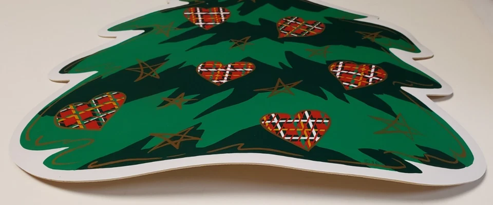 Set 8 Placemats Christmas Tree Hearts Stars Holiday Vinyl Trim a Home Vintage - Image 3 of 4