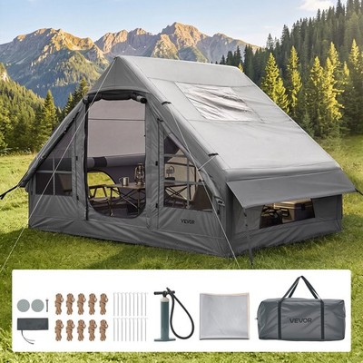 VEVOR Inflatable Tent for Camping 2-4 Person Air Blow Up Tent with Pump Gray