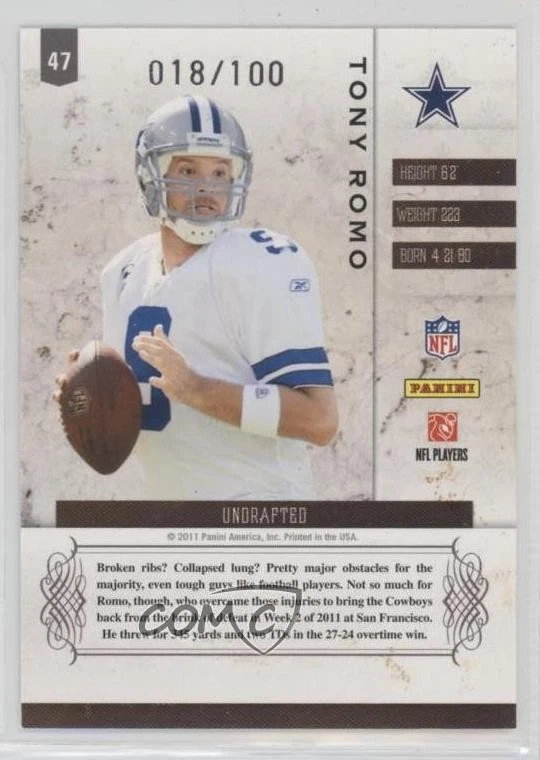 2011 Panini Plates & Patches Infinity Silver /100 Tony Romo #47 - Image 2 of 2
