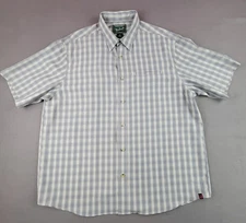 Woolrich Woolen Mills Men's XL Gray Plaid Button-Up Short-sleeve Casual Shirt