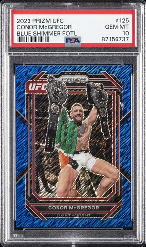 2023 PANINI PRIZM UFC BLUE SHIMMER FOTL #125 CONOR MCGREGOR 8/10 PSA 10