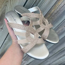 Karen Scott Women’s 9M Champagne Mule Heels Embellished Slip-On Sandals