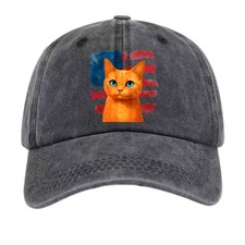 Vintage Washed Orange Cat Portrait Print Baseball Cap, Cat Lovers/Pet Parents