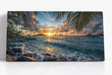Tropical Ocean Sunset Canvas Print | Coastal Palm Wall Art | Island Beach Decor