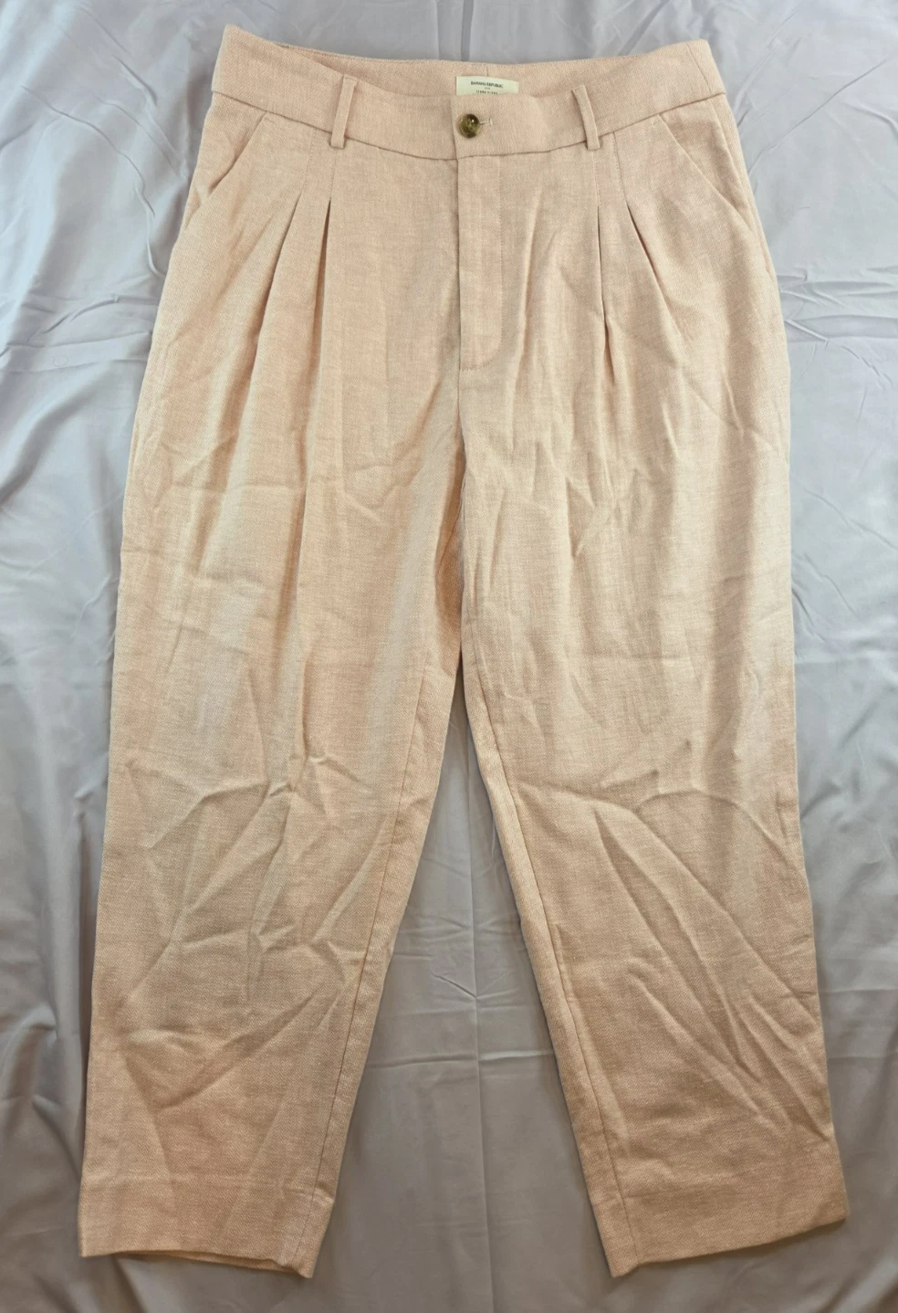 Banana Republic Linen Pants Women Sz 14 Pink Pleated High Waist Summer Chic NWT