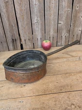 Rare Early Antique Primitive Forged Copper Long Handled Hearth Pot 19th-18th C