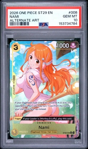 2026 ONE PIECE STARTER DECK 29: EGGHEAD ST29 #008 NAMI ALT ART PSA 10 GEM MINT