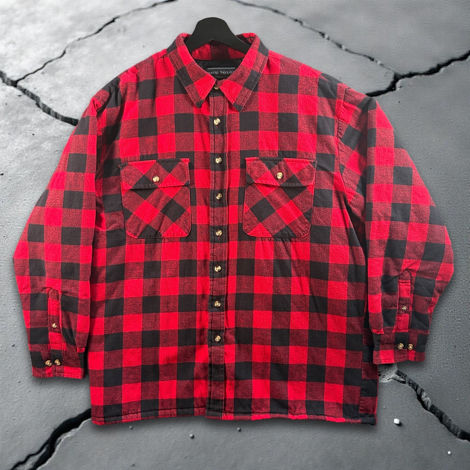 David Taylor Mens Large Red Plaid Quilt Lined Flannel Shirt Jacket Shacket Workwear